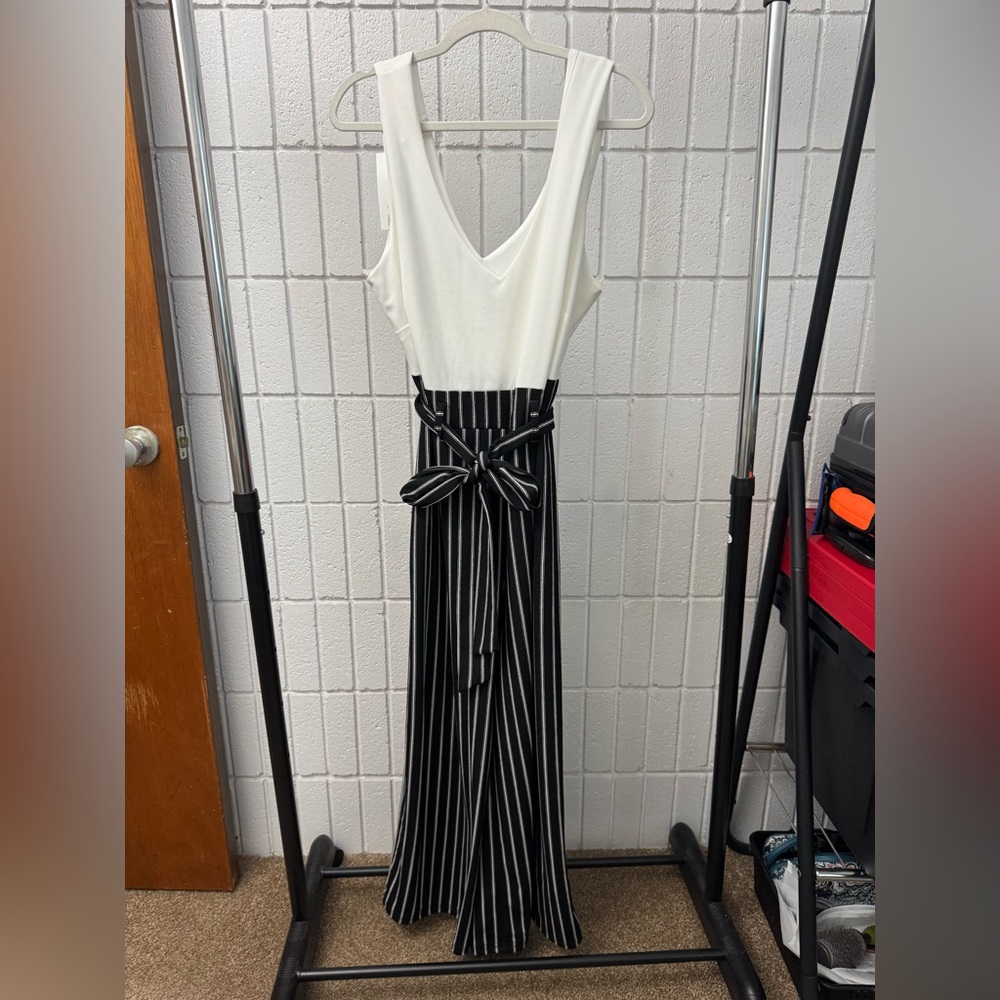 Charlotte Russe Black and White Striped Jumpsuit
